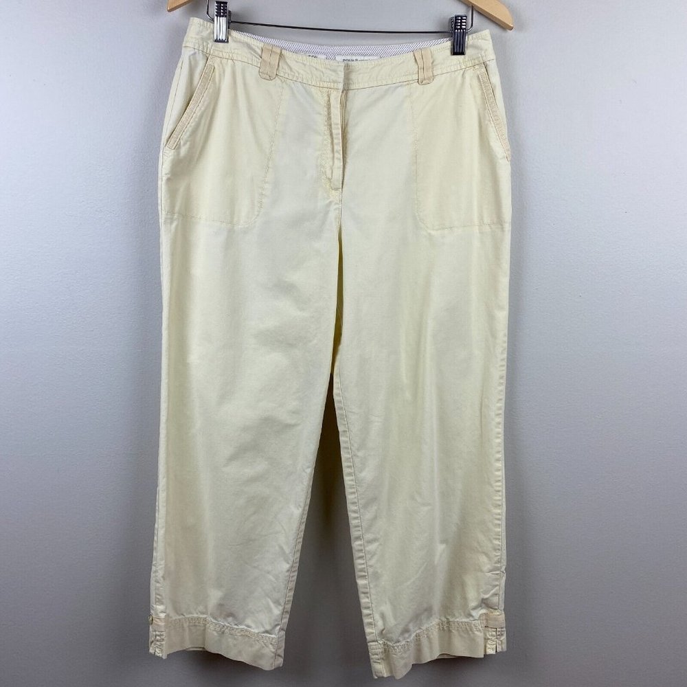 J. Jill Capri Pants 10 100%‎ Cotton Cropped Pale Yellow Lightweight Summer